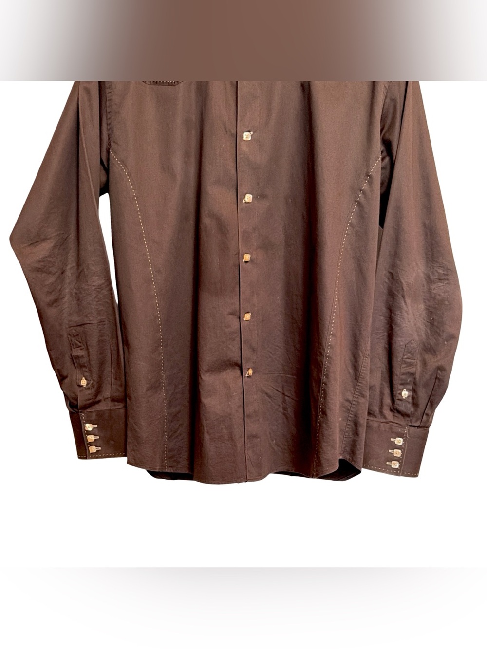 BOGOSSE Men’s Casual Button-Down Shirt with Contrast Stripe Lining & Cuffs - Picture 10 of 16